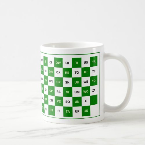 Two letter word mug in green and white