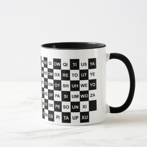Two letter words black and white mug