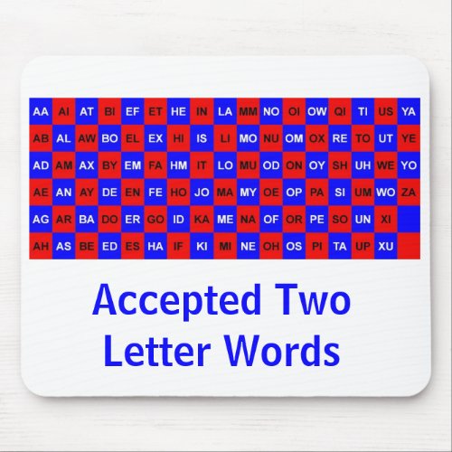 Two letter words for crosswords and games US vers Mouse Pad