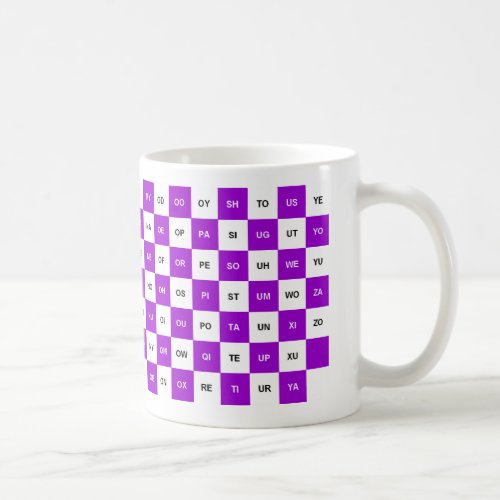 Two Letter Words  Purple and white Intrl version Coffee Mug