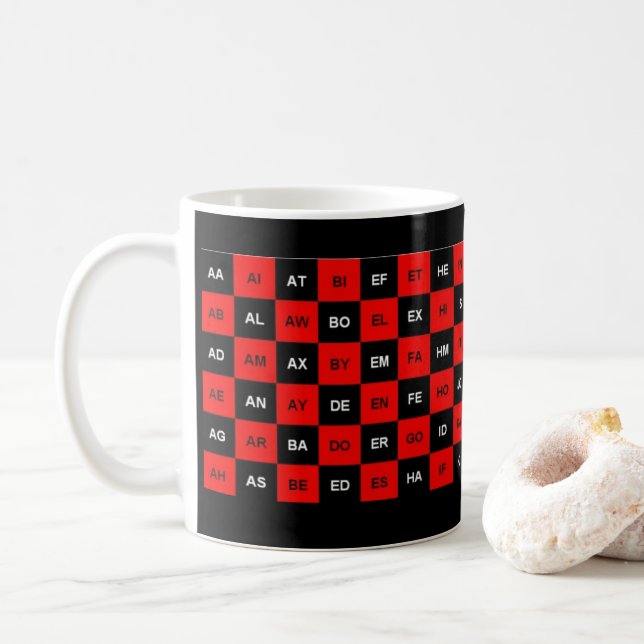 two letter words red and black US version Coffee Mug (With Donut)