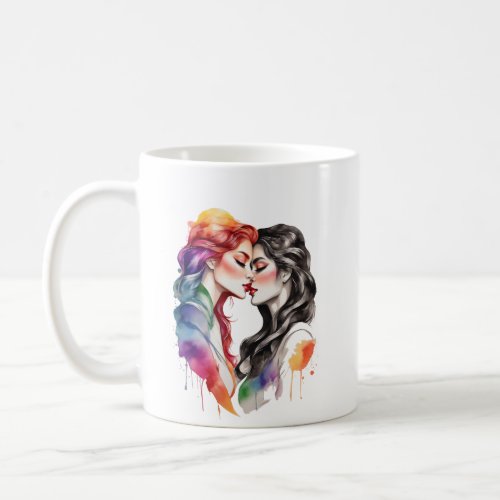 two lgbt women kissing coffee mug