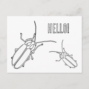 Two Lightning Bugs, Hello, Coloring Postcards