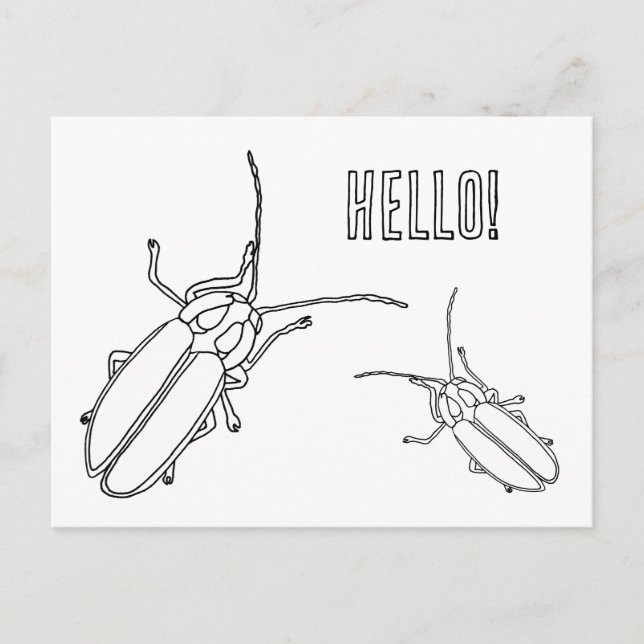Two Lightning Bugs, Hello, Coloring Postcards (Front)