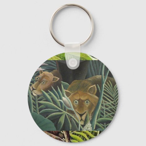 Two Lionesses FIne Art by Henri Rousseau Keychain