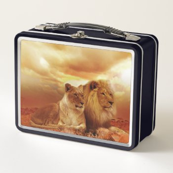 Two Lions Metal Lunch Box by MarblesPictures at Zazzle