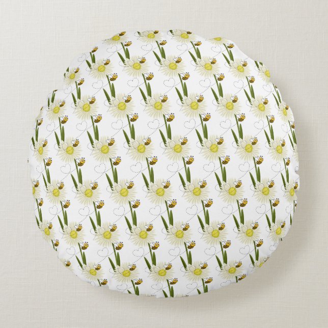Two little and cute bees round pillow (Front)