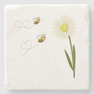 Two little and cute bees stone coaster