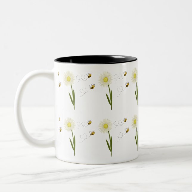 Two little and cute bees Two-Tone coffee mug (Left)