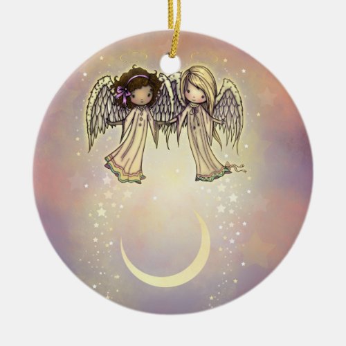 Two Little Angels on a Twinkling Night Art Ceramic Ornament