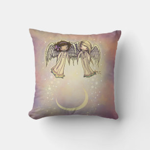Two Little Angels on a Twinkling Night Art Throw Pillow