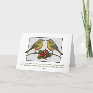 Two LIttle Birds Facing: Holly, Friends: Christmas Holiday Card