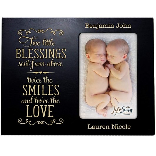 Two Little Blessings Baby Black Wooden Photo Frame (Front)