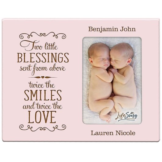 Two Little Blessings Baby Pink Wooden Photo Frame (Front)