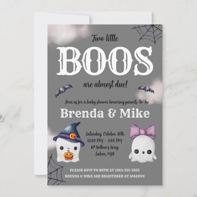 Two Little BOOS are almost Due! Ghost Baby Shower Invitation (Front)