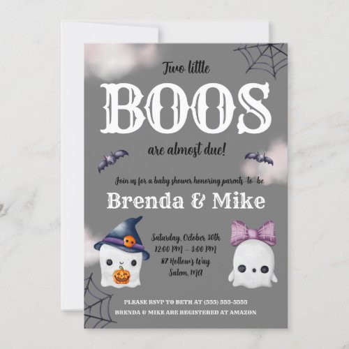 Two Little BOOS are almost Due Ghost Baby Shower Invitation