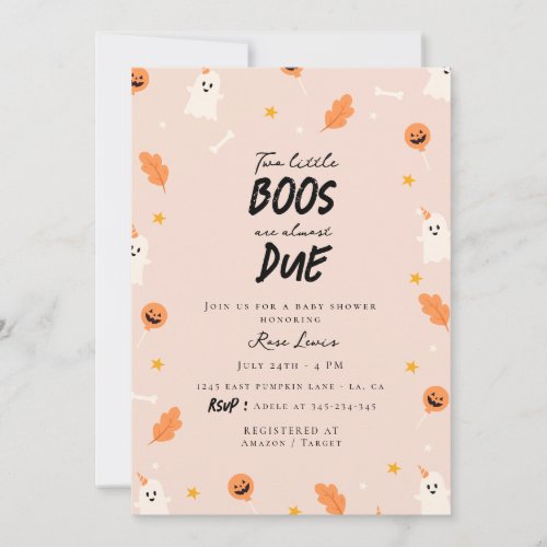 Two little boos are almost due twin baby shower  invitation