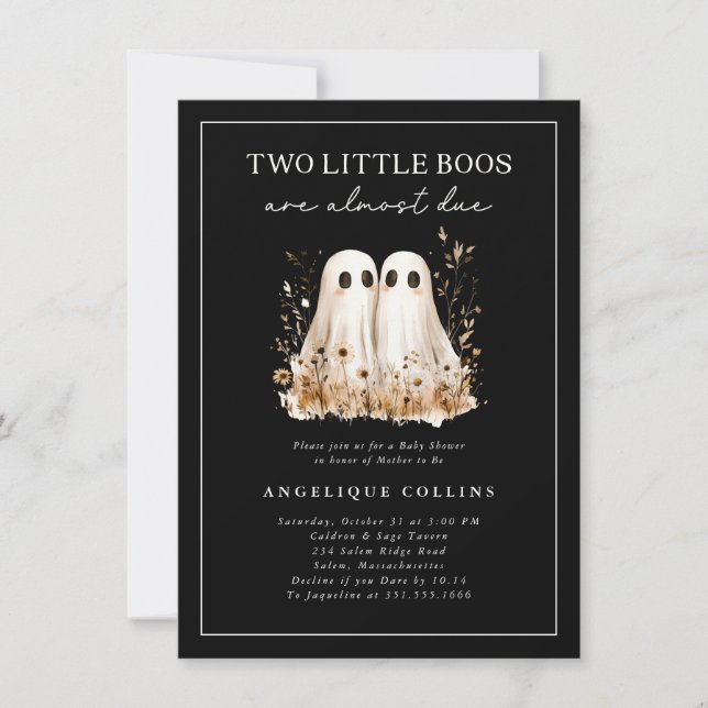 Two Little Boos Cute Ghosts Wildflower Baby Shower Invitation (Front)