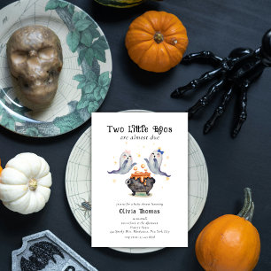 Two Little Boos Ghost Halloween Twins Baby Shower Invitation
