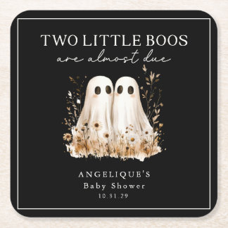 Two Little Boos Ghosts Wildflower Baby Shower  Square Paper Coaster