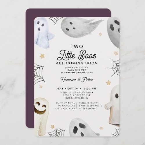 Two Little Boos Girl Twins Halloween Baby Shower Invitation