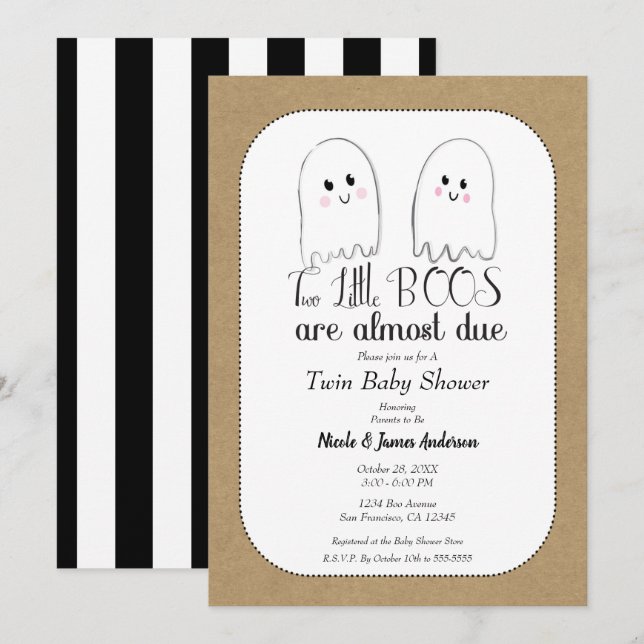 Two Little BOOS Twin Ghosts Halloween Baby Shower  Invitation (Front/Back)