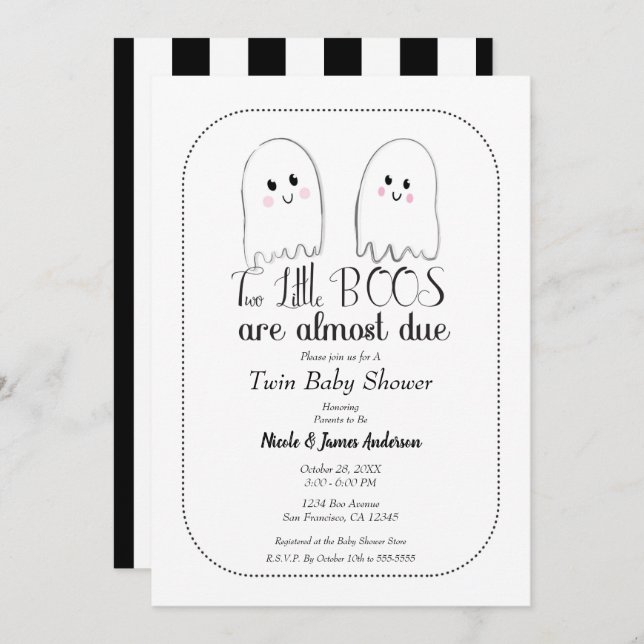 Two Little BOOS Twin Ghosts Halloween Baby Shower Invitation (Front/Back)