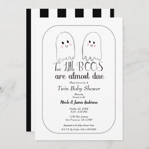 Two Little BOOS Twin Ghosts Halloween Baby Shower Invitation