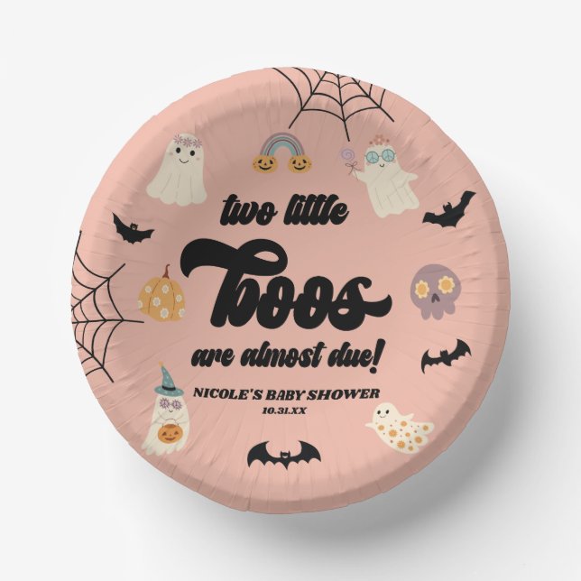 Two Little Boos Twins Halloween Baby Shower Paper Bowls (Front)