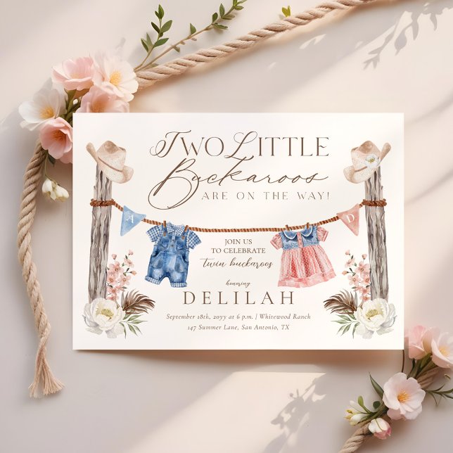 Two Little Buckaroos Are on The Way Baby Shower Invitation (Two Little Buckaroos Are on The Way Baby Shower Invitation)