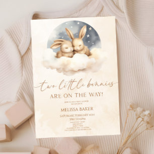 Two Little Bunnies Are On The Way Twin Baby Shower Invitation