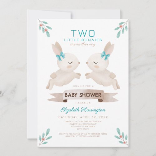 Two Little Bunnies Bunny Twin Boys Baby Shower Invitation