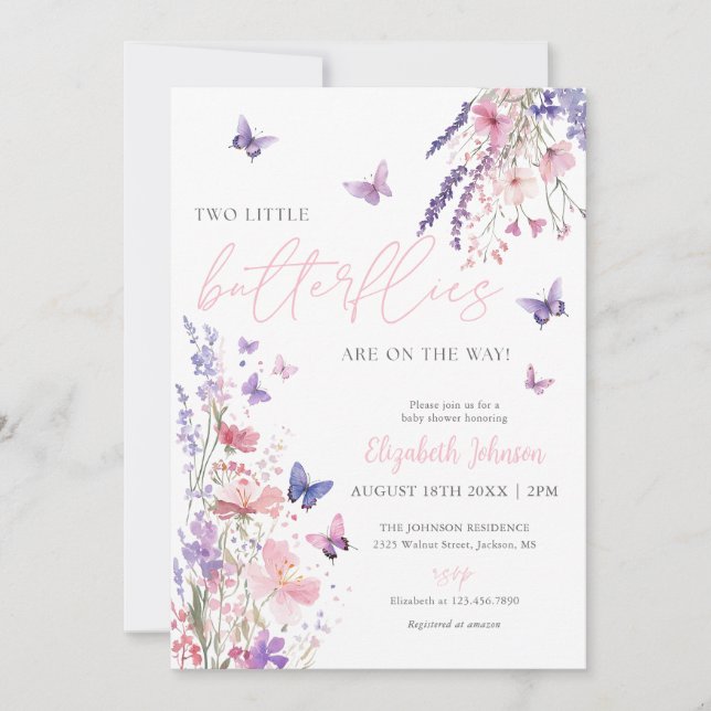 Two Little Butterflies Baby Shower Photo QR Code Invitation (Front)