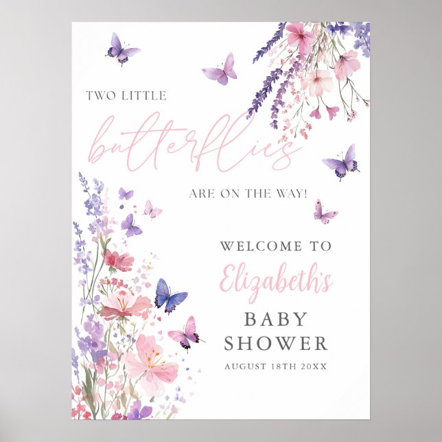 Two Little Butterflies Baby Shower Welcome Sign (Front)