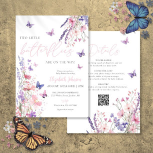 Two Little Butterflies Twin Baby Shower All In One Invitation