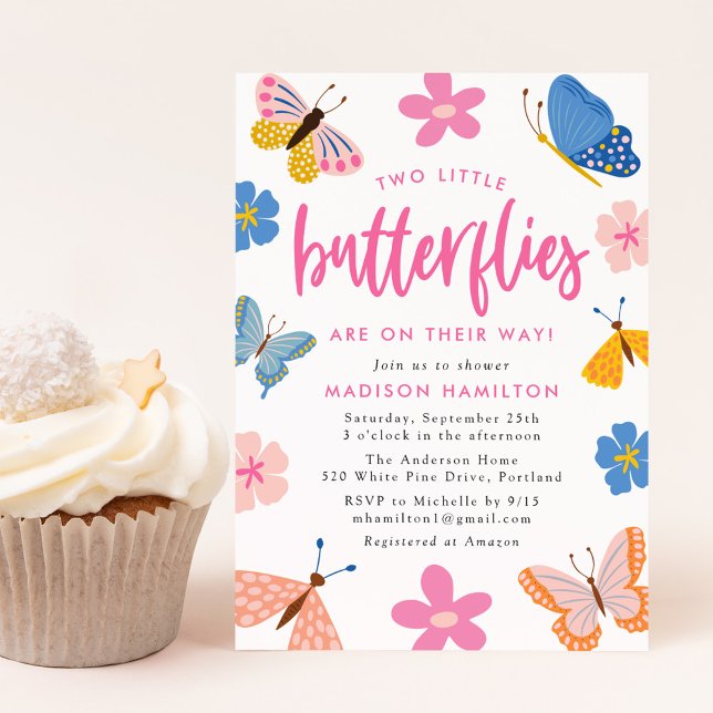 Two Little Butterflies Twin Baby Shower Invitation (Creator Uploaded)