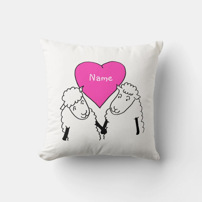 Two Little Cute Cartoon Sheep Throw Pillow (Front)