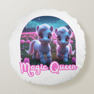Two little cute ponies — Magic Queen Round Pillow