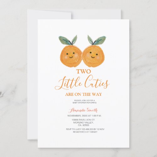 Two little cutie are on the way Citrus Orange Invitation