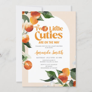 Two little cutie are on the way Tropical Orange Invitation