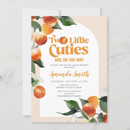 Two little cutie are on the way Tropical Orange  Invitation