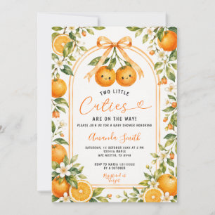 Two little cutie is on the way Baby Shower Orange Invitation