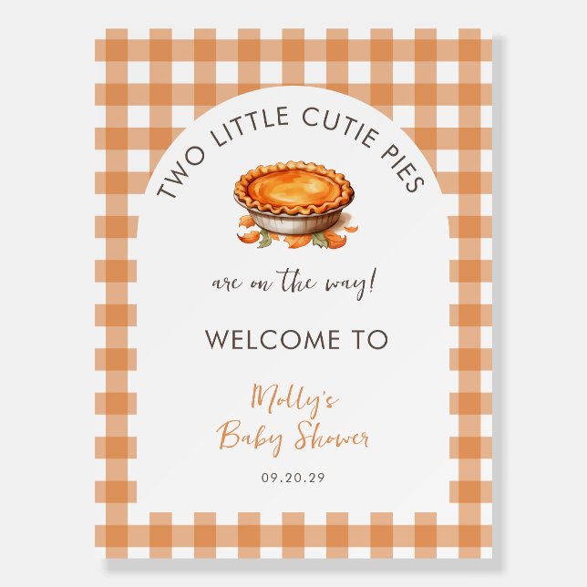 Two Little Cutie Pie Fall Pumpkin Gingham  Foam Board (Front)