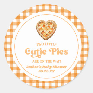 Two Little Cutie Pies Retro Twins Baby Shower Classic Round Sticker