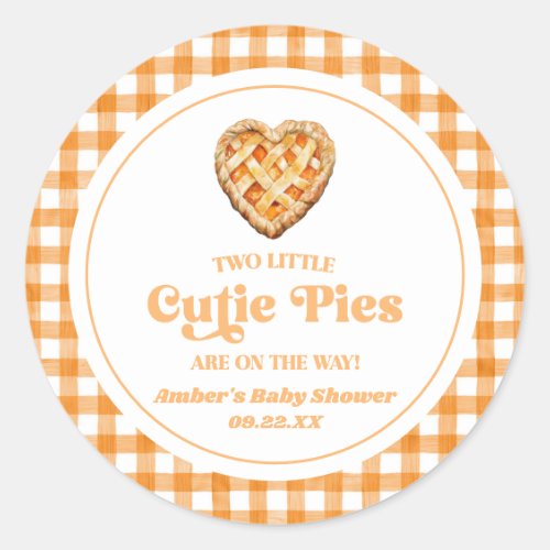 Two Little Cutie Pies Retro Twins Baby Shower Classic Round Sticker