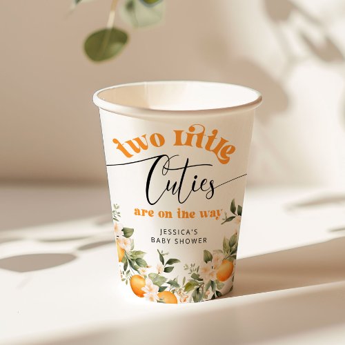 Two little cutie twins baby shower paper cups