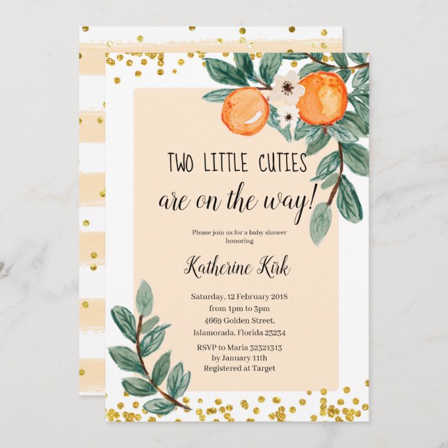 Two Little Cuties are on the way Baby Shower Invitation (Front/Back)