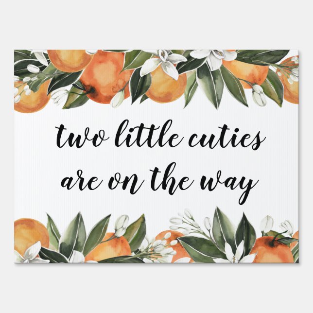 Two Little Cuties are on the Way Baby Shower Sign (Front)