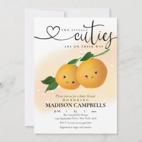 Two Little Cuties Are On The Way Citrus Invitation
