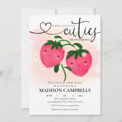 Two Little Cuties Are On The Way Strawberry Invitation